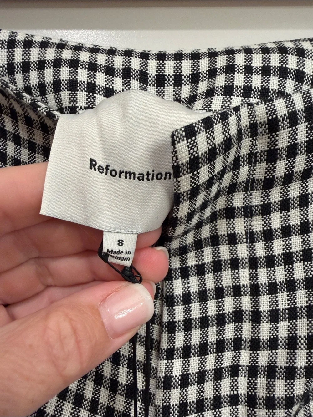Black & White Gingham Women’s Linen Pants- Reformation NWT